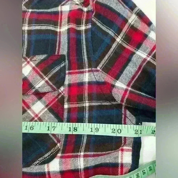 Filter Flannel Shirt Large Blue Red White Plaid 2 Flap Pockets Mens Long Sleeves - Picture 4 of 9